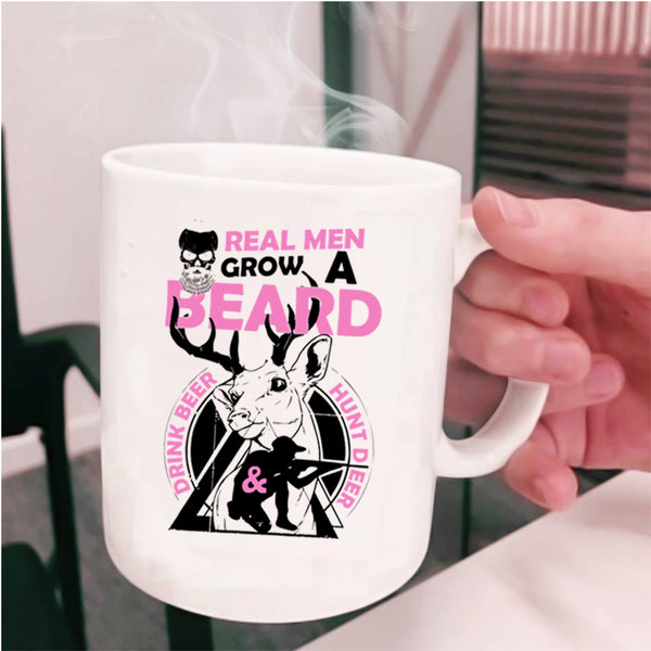 Cool Husband Coffee Mug, Real Men Grow A Beard Drink Beer And Hunt Deer Cup