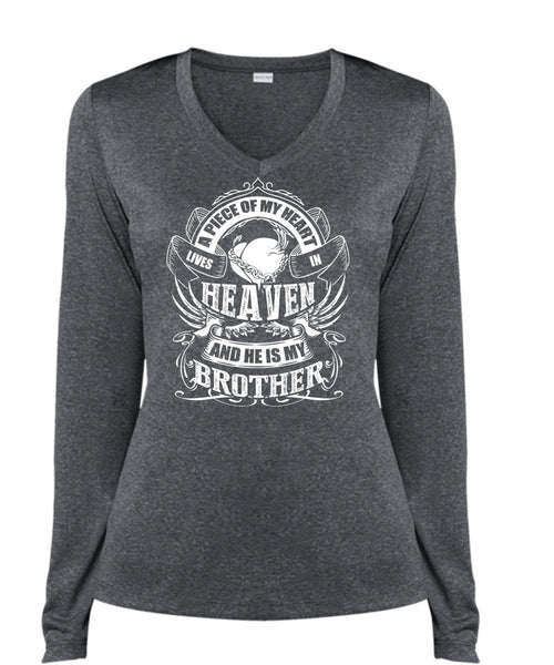 He Is My Brother T Shirt, Lives In Heaven T Shirt, Cool Shirt (Ladies LS Heather V-Neck)