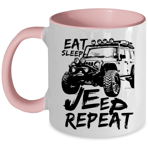I Love Jeeps Coffee Mug, Eat Sleep Jeep Repeat Accent Mug