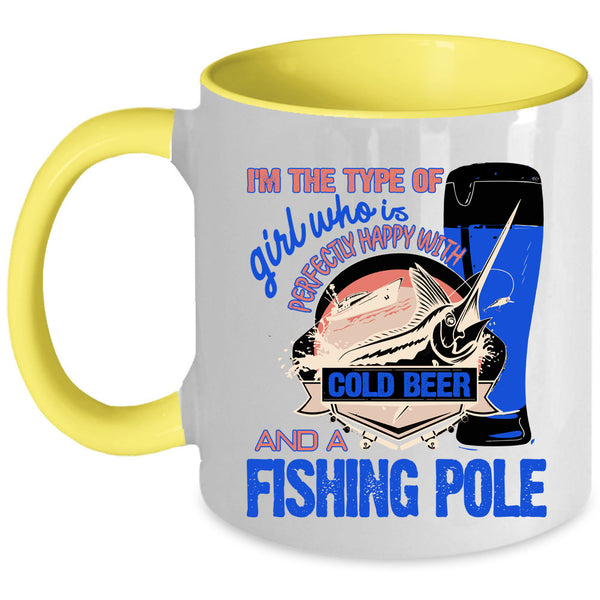 Cool Girls Coffee Mug, Happy With Cold Beer And A Fishing Pole Accent Mug