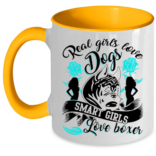 Smart Girls Love Boxer Coffee Mug, Real Girls Love Dogs Accent Mug