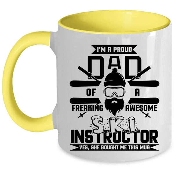 Cute Ski Instructor Coffee Mug, I'm A Proud Dad Of A Ski Instructor Accent Mug