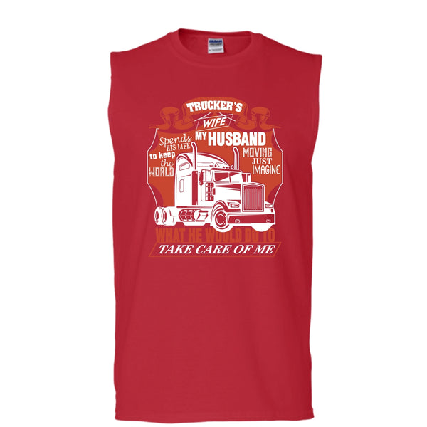 Trucker's Wife T Shirt, Trucker My Husband Tank Top (Men's Cotton Sleeveless)