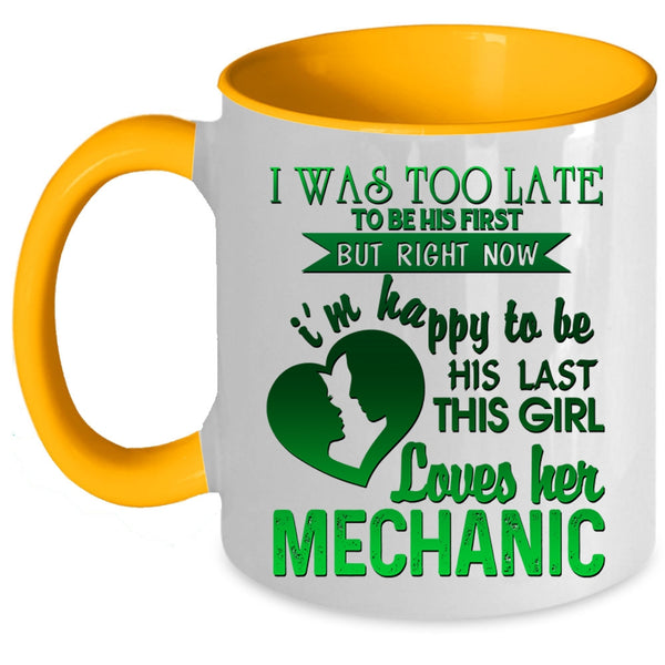 Cute Mechanic's Girlfriend Coffee Mug, This Girl Loves Her Mechanic Accent Mug