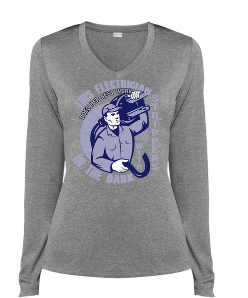 This Is Electrician T Shirt, I Love Electrician T Shirt, Cool Shirt (Ladies LS Heather V-Neck)