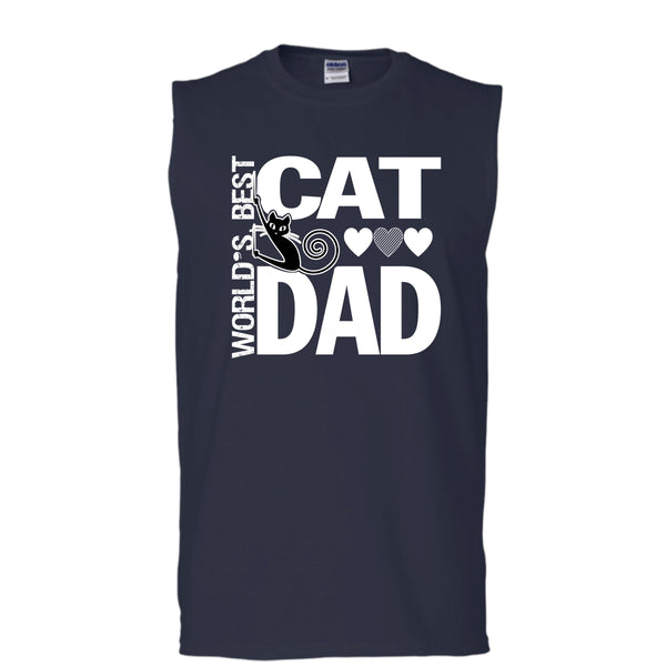 World's Best Cat Dad Shirt, Father's Day Shirt (Men's Cotton Sleeveless)