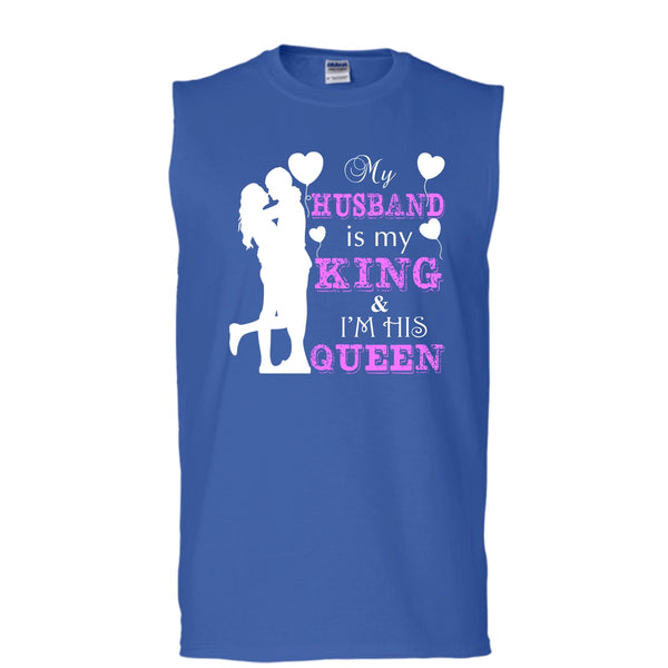 My Husband Is My King T Shirt, I'm His Queen T Shirt, Cool T Shirt (Men's Cotton Sleeveless)