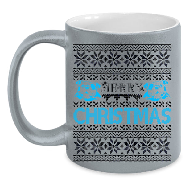 Cute Pit Bull Lovers Coffee Mug, Merry Christmas Accent Mug