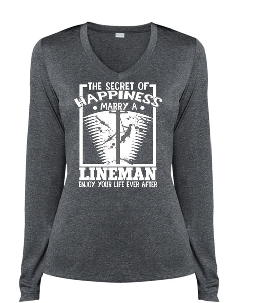 Marry A Lineman T Shirt, Being A Lineman T Shirt, Cool Shirt (Ladies LS Heather V-Neck)