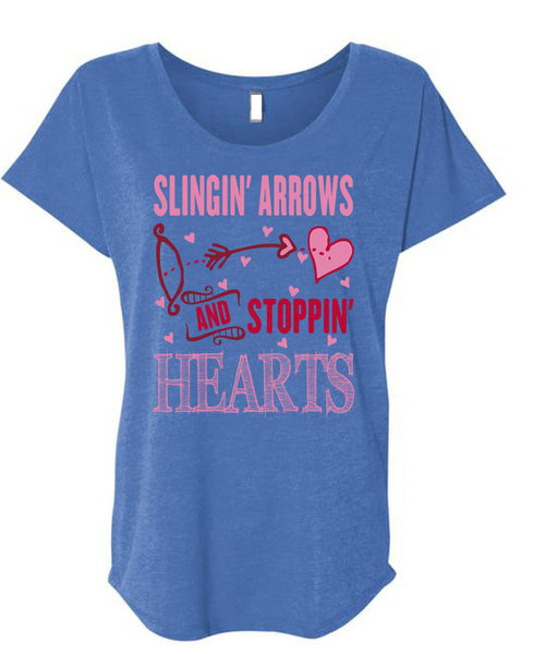 Slinging Arrows And Stopping Hearts T Shirt, I Love Husband T Shirt, Cool Shirt (Ladies' Triblend Dolman Sleeve)