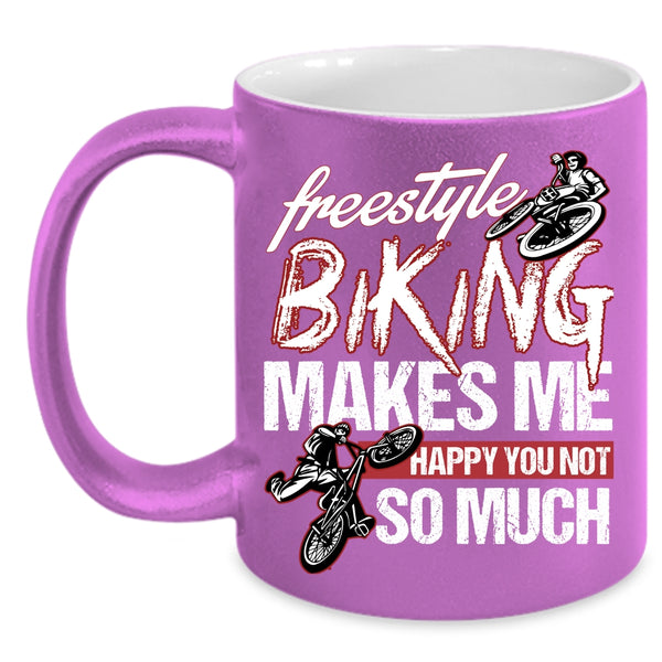 Freestyle Biking Makes Me Happy Coffee Mug, Awesome Biking Coffee Cup