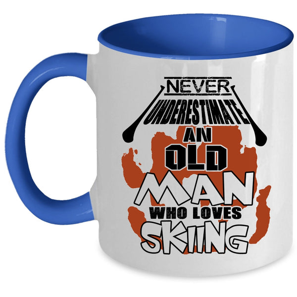Cool Dad Coffee Mug, Never Underestimate An Old Man Loves Skiing Accent Mug