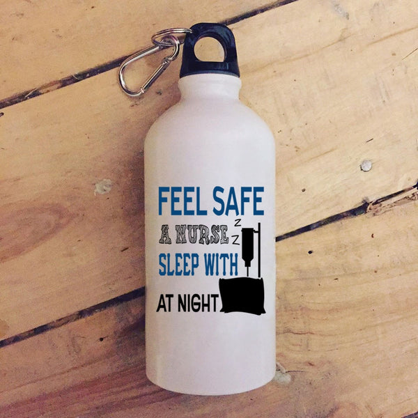Feel Safe At Night Sleep With A Nurse 20 oz Stainless Steel Bottle,Funny Nusres Outdoor Sports Water Bottle