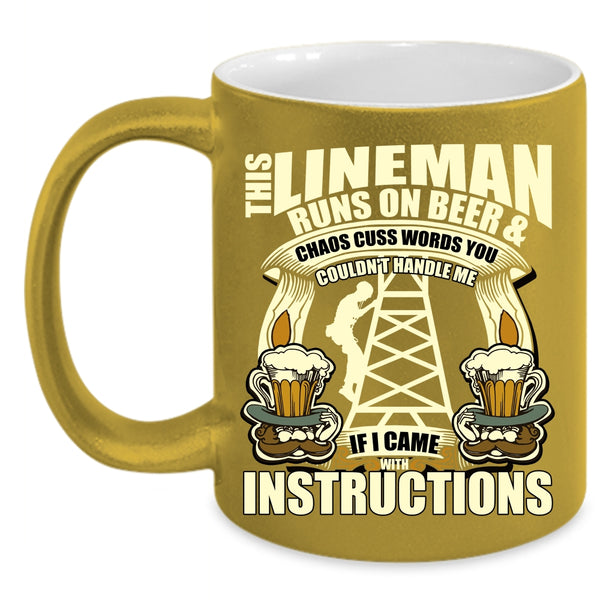 This Lineman Runs On Beer Coffee Mug, Awesome Linemans Coffee Cup