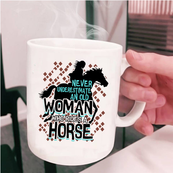 Cute Old Equestrian Coffee Mug, An Old Woman Rides A Horse Cup
