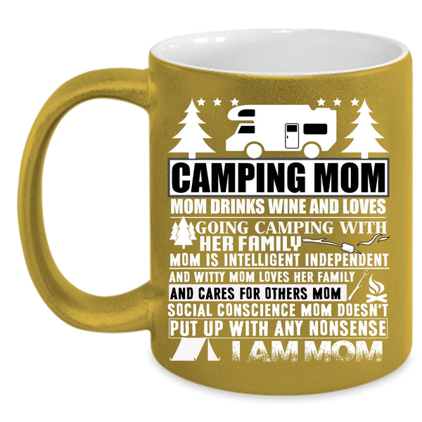 Camping Mom Coffee Mug, Mom Drinks Wine And Love Camping Coffee Cup