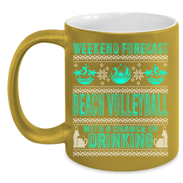 Weekend Forecast Beach Volleyball Coffee Mug, Cool Sporty Coffee Cup