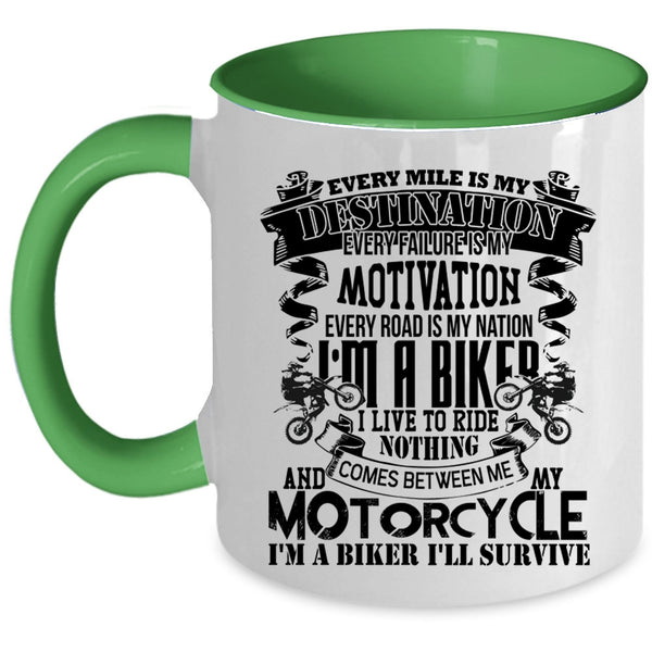 I'm A Biker Coffee Mug, Every Mile Is My Destination Accent Mug