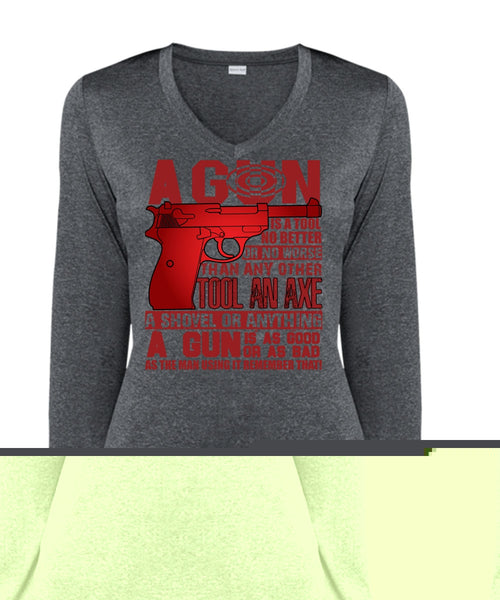 You Don't Mess With My Family T Shirt, My Freedom My Gun T Shirt, Cool Shirt (Ladies LS Heather V-Neck)