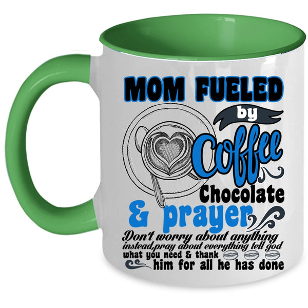 Chocolate And Prayer Coffee Mug, Mom Fueled By Coffee Accent Mug