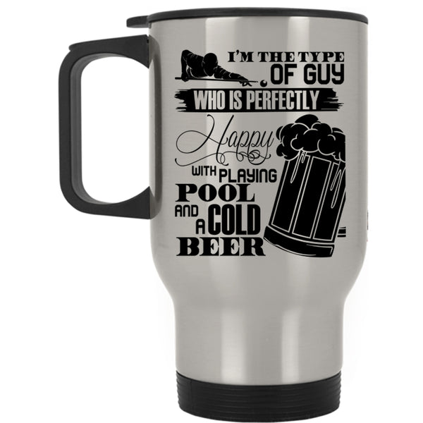Cool Dad Travel Mug, Happy With Playing Pool And A Cold Beer Mug
