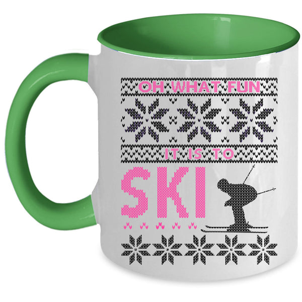 Funny Christmas Coffee Mug, Oh What Fun It Is To Ski Accent Mug