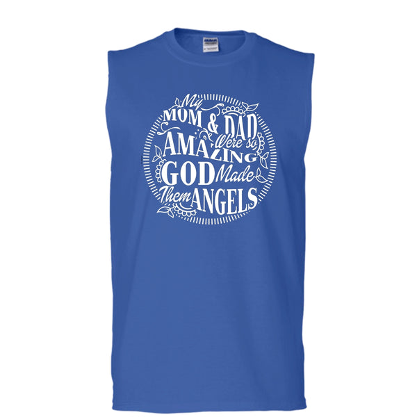 My Mom & Dad T Shirt, God Made Them Angels Tank Top (Men's Cotton Sleeveless)