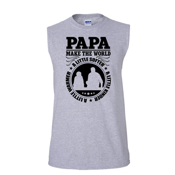 Papa Make The World A Little Softer T Shirt, Awesome Papa T Shirt, Awesome t-shirts (Men's Cotton Sleeveless)
