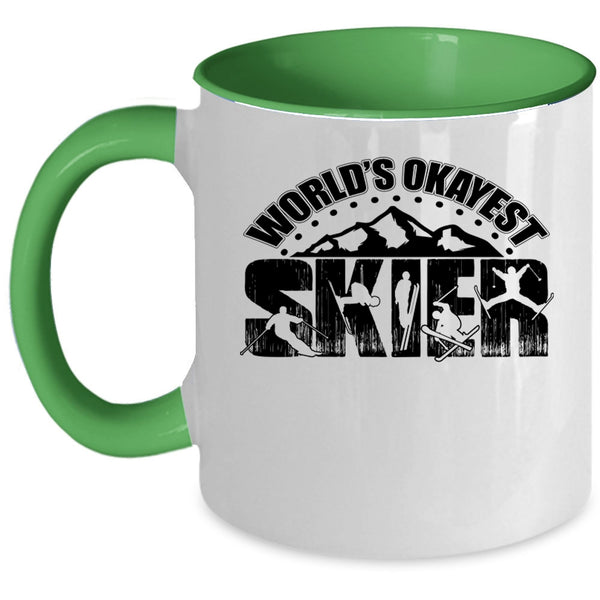 Cool Gift For Skier Coffee Mug, World's Okayest Skier Accent Mug