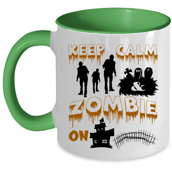 Scary Halloween Coffee Mug, Keep Calm And Zombie On Accent Mug