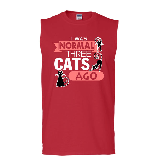 I Was Normal Three Cats Ago Shirt, Cool Cat Shirt (Men's Cotton Sleeveless)