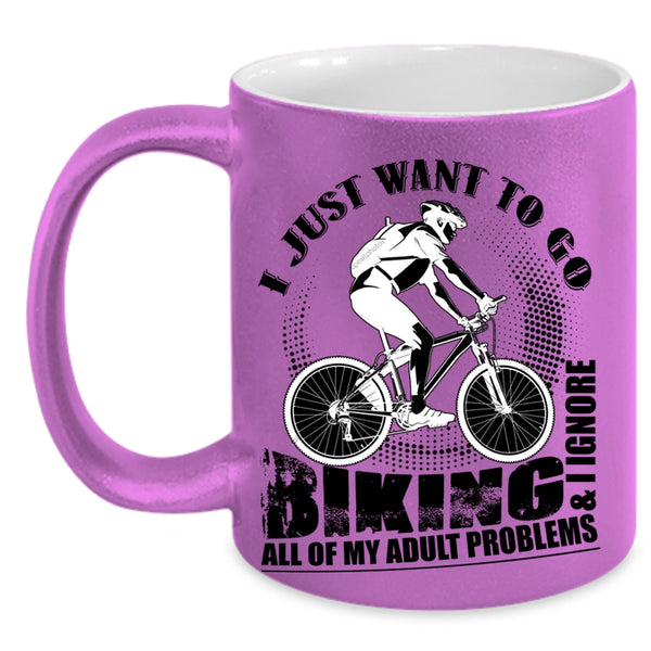 I Ignore All Of My Adult Problems Coffee Mug, I Just Want To Go Biking Accent Mug