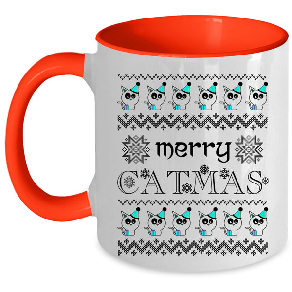 Christmas Gift For Cat Lover Coffee Mug, Merry Catmas Accent Mug