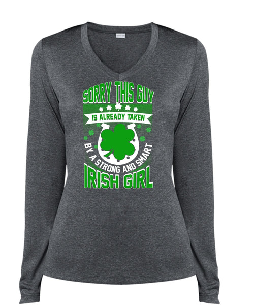 Smart Irish Girl T Shirt, Being A Girlfriend T Shirt, Cool Shirt (Ladies LS Heather V-Neck)