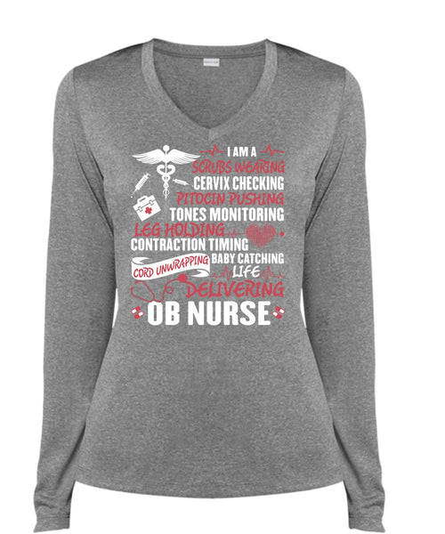 Life Delivering Ob Nurse T Shirt, Being A Nurse T Shirt, Cool Shirt (Ladies LS Heather V-Neck)