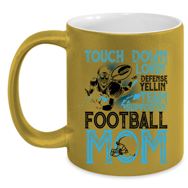 Football Mom Coffee Mug, Touch Down Loving Team Supporting Accent Mug