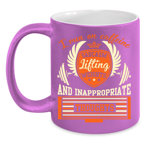 I Run On Caffeine Sarcasm Coffee Mug, Lifting Weights Coffee Cup