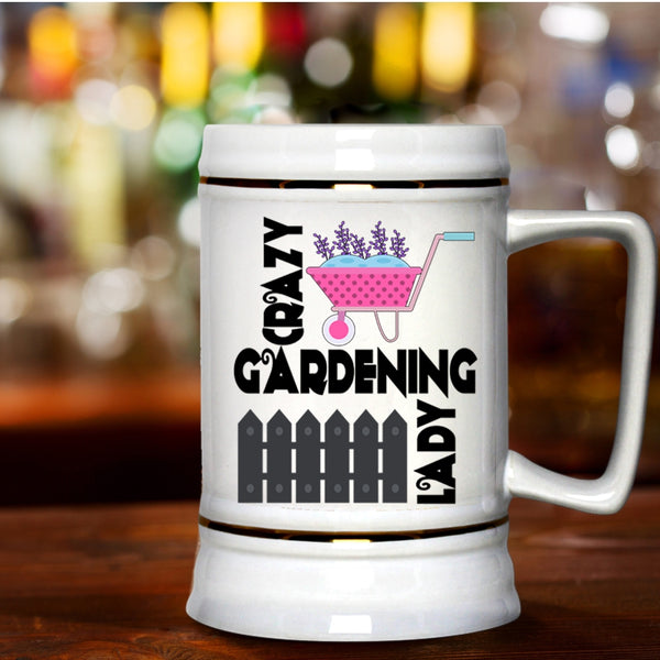 Funny Gift For My Wife Beer Stein 22oz, Crazy Gardening Lady Beer Mug