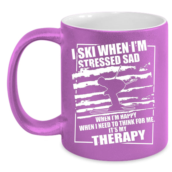 I Ski When I'm Stressed Sad Coffee Mug, Funny Skiing Coffee Cup