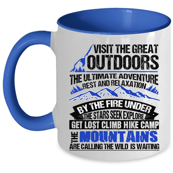 Climb Hike Camp Coffee Mug, Visit The Great Outdoors Accent Mug