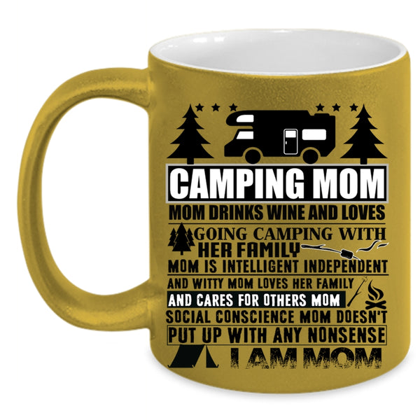 Mom Drinks Wine And Love Camping Coffee Mug, Camping Mom Accent Mug