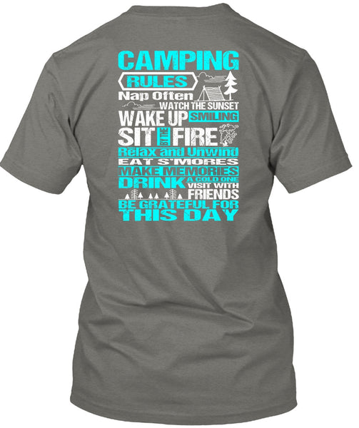 Camping Rules Nap Often T Shirt, Wake Up Smiling T Shirt
