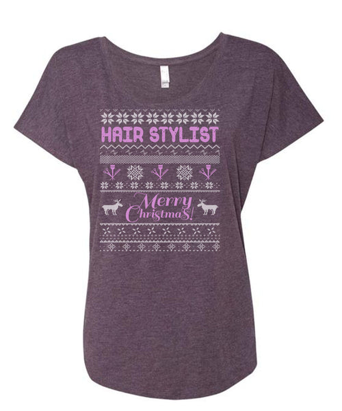 Hair Stylist Merry Christmas T Shirt, Being A Hair Stylist T Shirt, Cool Shirt (Ladies' Triblend Dolman Sleeve)
