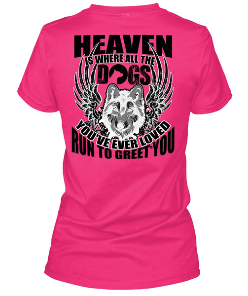 Heaven Is Where All The Dogs T Shirt, Run To Greet You T Shirt, Cool Shirt (Ladies LS Heather V-Neck)