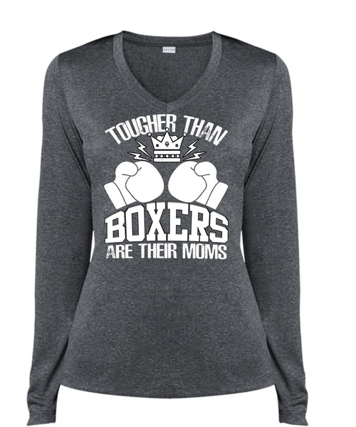 Tougher Than Boxers Are Their Moms T Shirt, Being A Boxer T Shirt, Cool Shirt (Ladies LS Heather V-Neck)