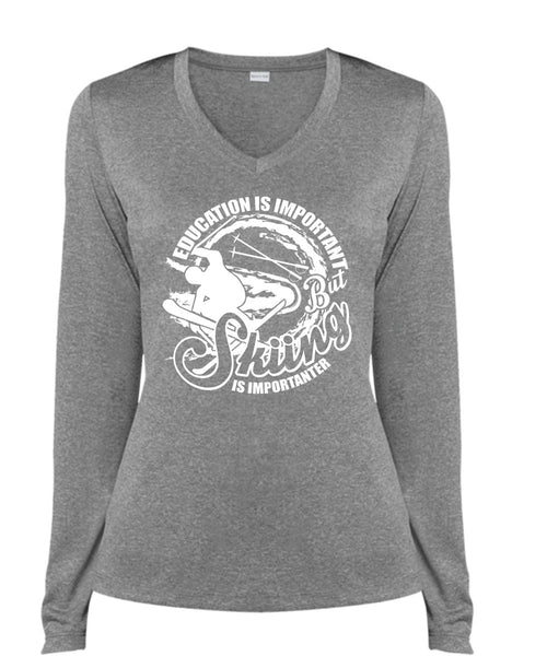 Education Is Important T Shirt, Skiing Is Importanter T Shirt, Cool Shirt (Ladies LS Heather V-Neck)