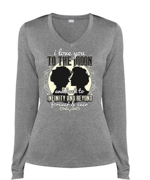 I Love You To The Moon And Back T Shirt, Being A Husband T Shirt, Cool Shirt (Ladies LS Heather V-Neck)