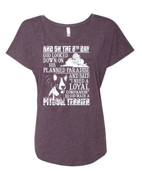God Made A Pit Bull Terrier T Shirt, Planned Paradise T Shirt, Cool Shirt (Ladies' Triblend Dolman Sleeve)