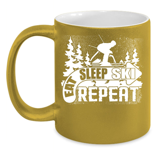 Eat Sleep Ski Repeat Coffee Mug, Outdoor Activity Coffee Cup