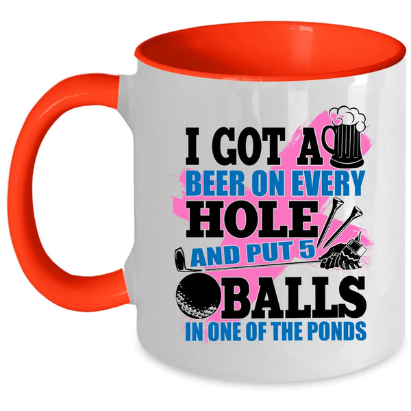 Funny Golf Coffee Mug, I Got A Beer On Every Hole Accent Mug